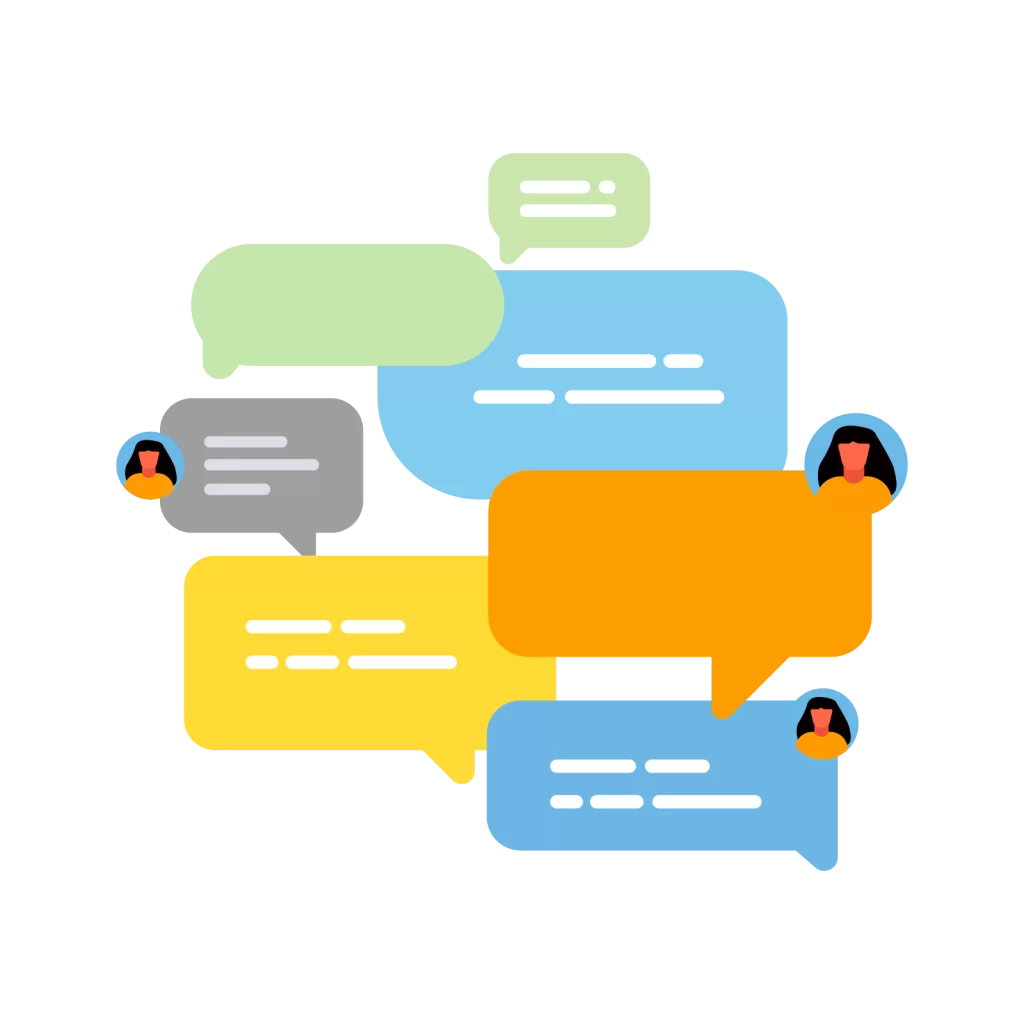 Colorful Speech Bubbles and User Avatars Vector for Online Group Chat and Communication