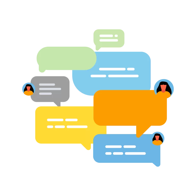 Colorful Speech Bubbles and User Avatars Vector for Online Group Chat and Communication