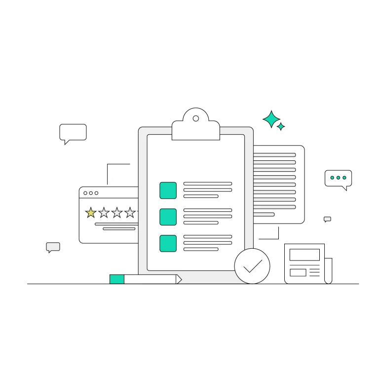 Customer Survey, Online Feedback, and User Review Line Art Vector Concept