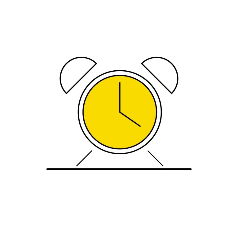 Minimalist Outline Alarm Clock Graphic Isolated on White Background